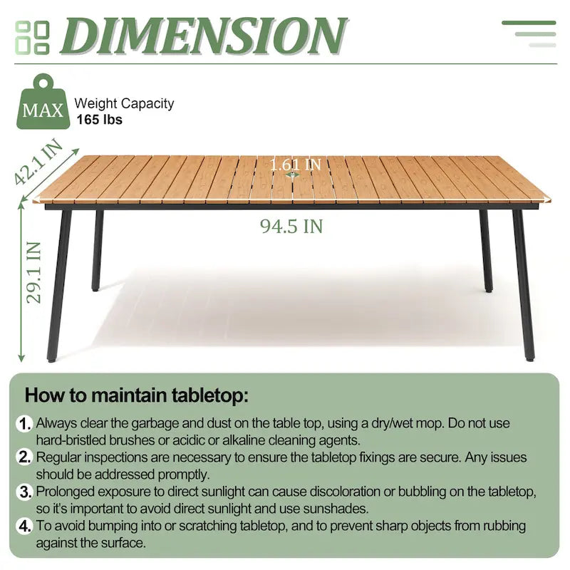 Ensemble de salle à manger d'extérieur 9 pièces avec table rectangulaire en aluminium, trou pour parasol et chaises en rotin