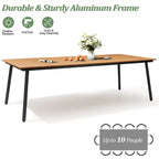 Ensemble de salle à manger d'extérieur 9 pièces avec table rectangulaire en aluminium, trou pour parasol et chaises en rotin