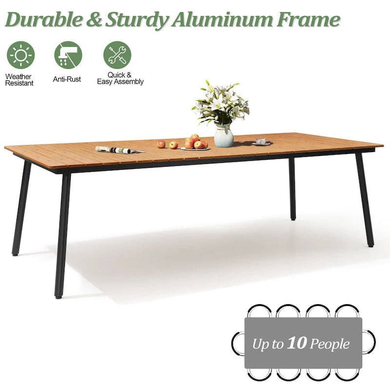 Ensemble de salle à manger d'extérieur 9 pièces avec table rectangulaire en aluminium, trou pour parasol et chaises en rotin
