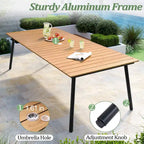 Ensemble de salle à manger d'extérieur 9 pièces avec table rectangulaire en aluminium, trou pour parasol et chaises en rotin