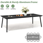Ensemble de salle à manger d'extérieur 9 pièces avec table rectangulaire en aluminium, trou pour parasol et chaises en rotin