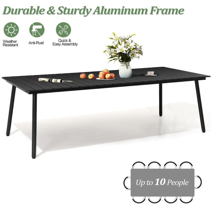 Ensemble de salle à manger d'extérieur 9 pièces avec table rectangulaire en aluminium, trou pour parasol et chaises en rotin