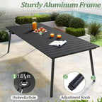 Ensemble de salle à manger d'extérieur 9 pièces avec table rectangulaire en aluminium, trou pour parasol et chaises en rotin