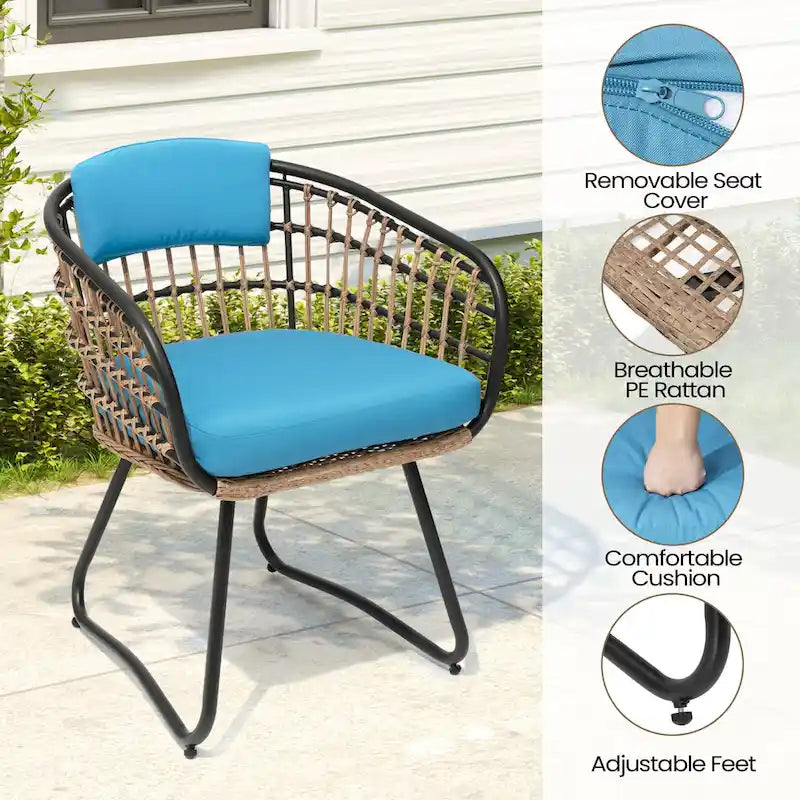 Ensemble de salle à manger d'extérieur 9 pièces avec table rectangulaire en aluminium, trou pour parasol et chaises en rotin