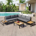 Ensemble de canapé d'extérieur 4 pièces avec coussins imperméables et conception durable en fer et bois