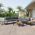 Ensemble de canapé d'extérieur 4 pièces avec coussins imperméables et conception durable en fer et bois