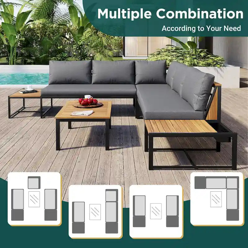 Ensemble de canapé d'extérieur 4 pièces avec coussins imperméables et conception durable en fer et bois
