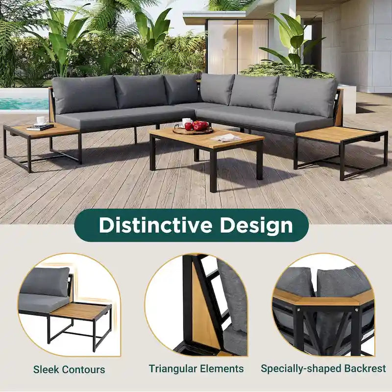Ensemble de canapé d'extérieur 4 pièces avec coussins imperméables et conception durable en fer et bois