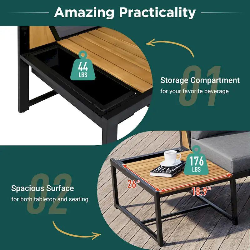 Ensemble de canapé d'extérieur 4 pièces avec coussins imperméables et conception durable en fer et bois