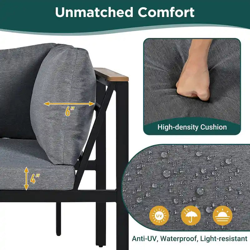Ensemble de canapé d'extérieur 4 pièces avec coussins imperméables et conception durable en fer et bois