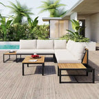 Ensemble de canapé d'extérieur 4 pièces avec coussins imperméables et conception durable en fer et bois