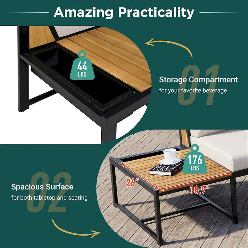 Ensemble de canapé d'extérieur 4 pièces avec coussins imperméables et conception durable en fer et bois