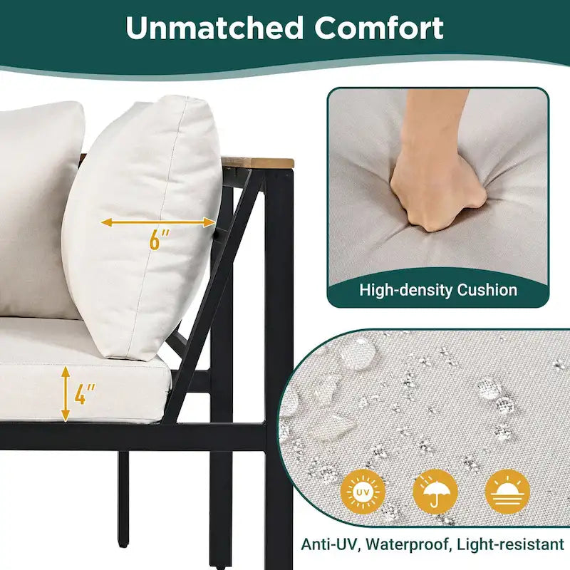 Ensemble de canapé d'extérieur 4 pièces avec coussins imperméables et conception durable en fer et bois
