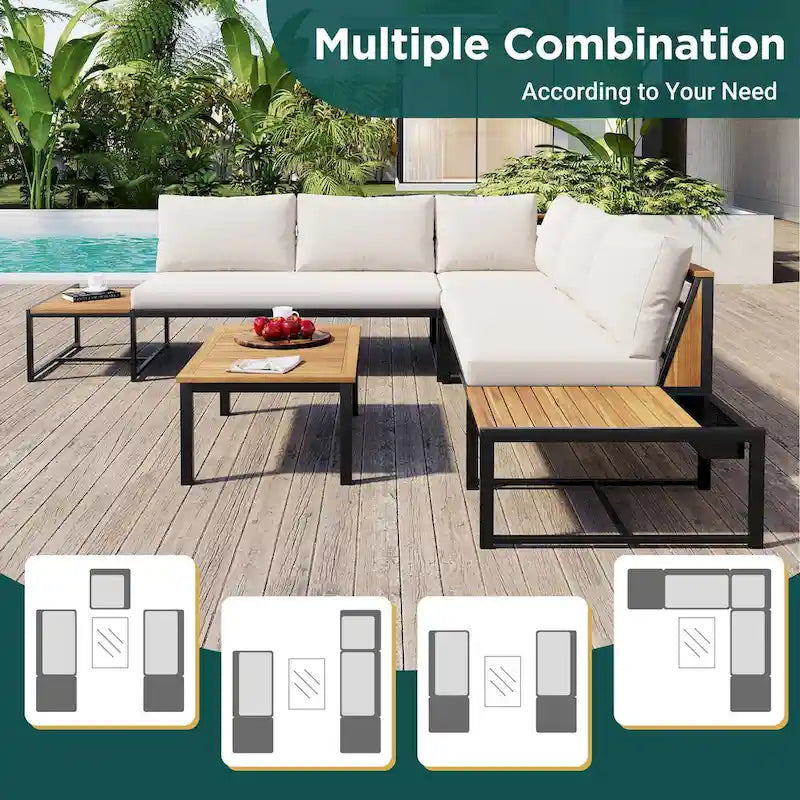 Ensemble de canapé d'extérieur 4 pièces avec coussins imperméables et conception durable en fer et bois
