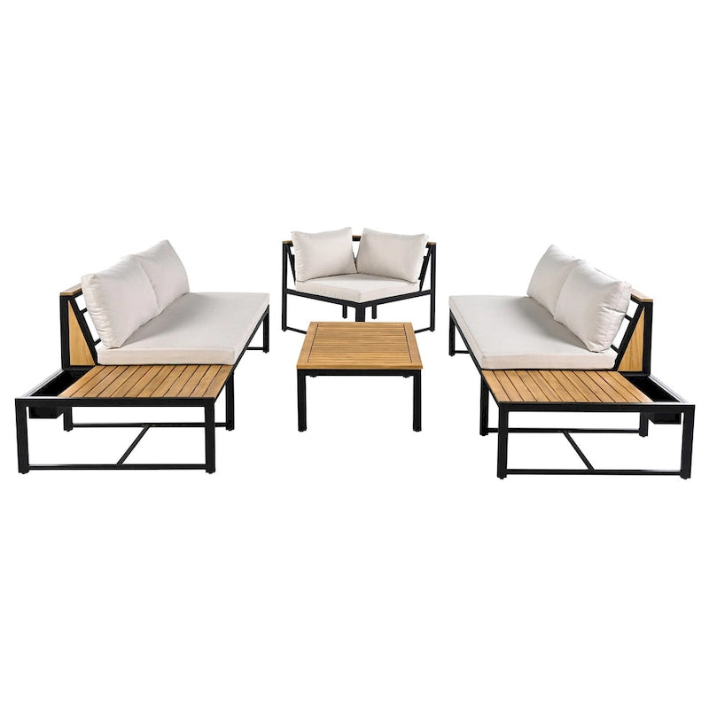Ensemble de canapé d'extérieur 4 pièces avec coussins imperméables et conception durable en fer et bois