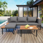 Ensemble de mobilier de patio de luxe avec coussins amovibles et table basse, canapé d'angle en bois d'acacia avec table d'appoint
