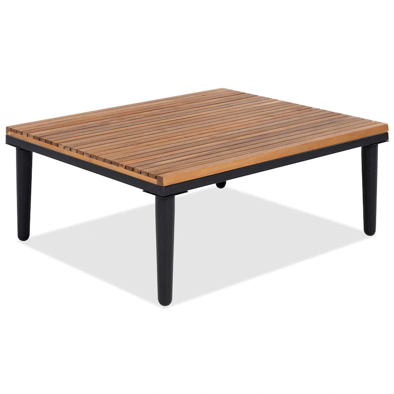 Ensemble de mobilier de patio de luxe avec coussins amovibles et table basse, canapé d'angle en bois d'acacia avec table d'appoint