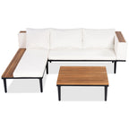 Ensemble de mobilier de patio de luxe avec coussins amovibles et table basse, canapé d'angle en bois d'acacia avec table d'appoint
