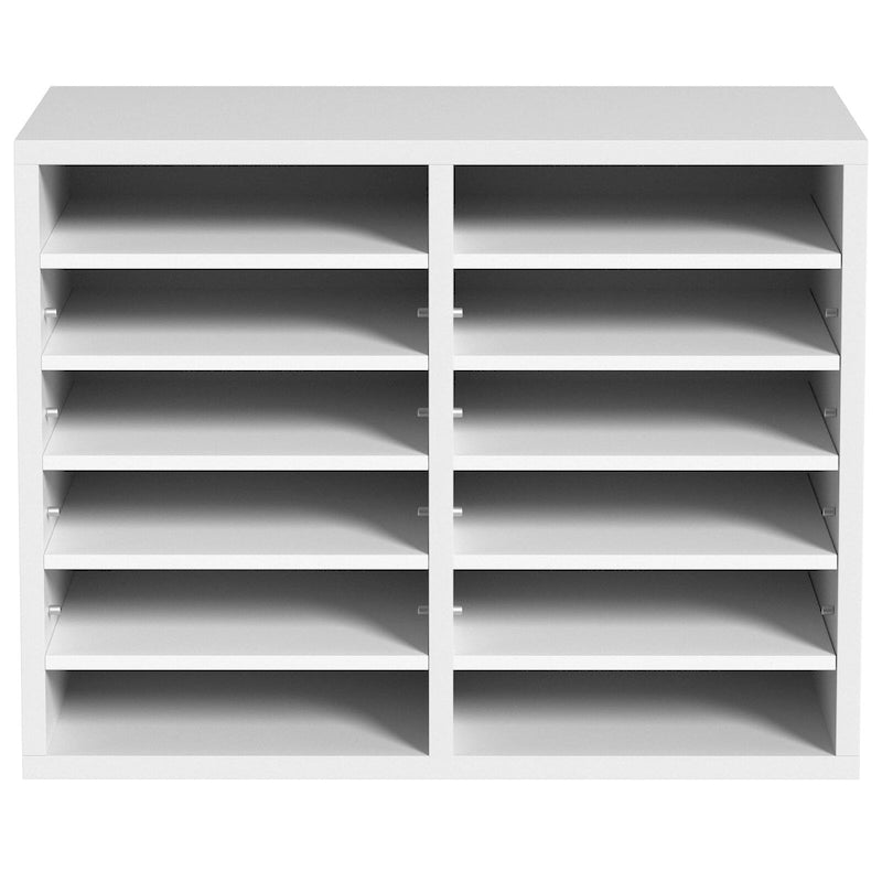 Organisateur de documents 12 compartiments en aggloméré gris/blanc/marron/noir avec étagères réglables