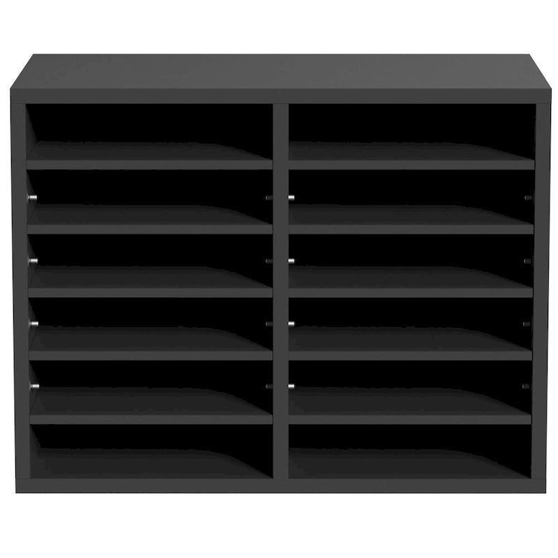 Organisateur de documents 12 compartiments en aggloméré gris/blanc/marron/noir avec étagères réglables