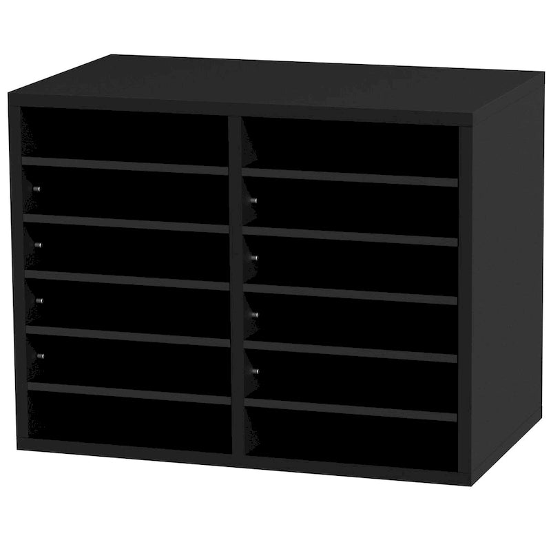 Organisateur de documents 12 compartiments en aggloméré gris/blanc/marron/noir avec étagères réglables