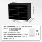 Organisateur de documents 12 compartiments en aggloméré gris/blanc/marron/noir avec étagères réglables