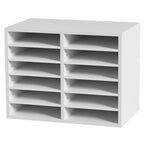 Organisateur de documents 12 compartiments en aggloméré gris/blanc/marron/noir avec étagères réglables