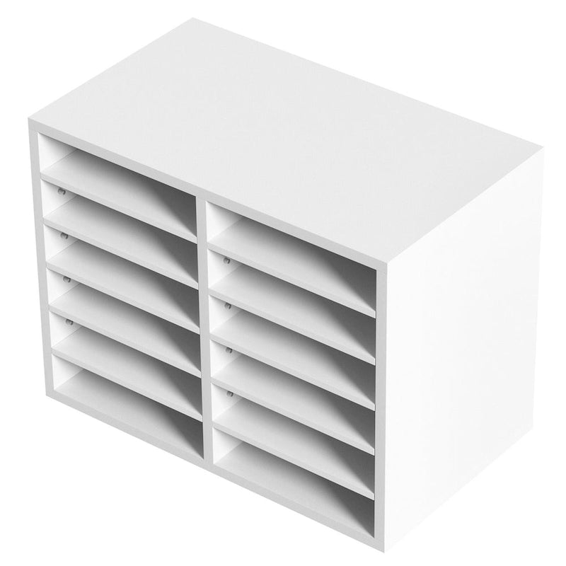 Organisateur de documents 12 compartiments en aggloméré gris/blanc/marron/noir avec étagères réglables