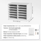 Organisateur de documents 12 compartiments en aggloméré gris/blanc/marron/noir avec étagères réglables