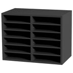 Organisateur de documents 12 compartiments en aggloméré gris/blanc/marron/noir avec étagères réglables