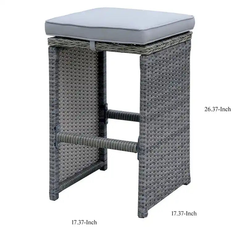 Tabouret de bar d'extérieur 6 pièces en aluminium, osier et assise en tissu rembourré, gris