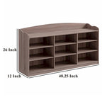 Banc à chaussures taupe avec 9 compartiments ouverts, peut contenir jusqu'à 18 paires, 1 place assise