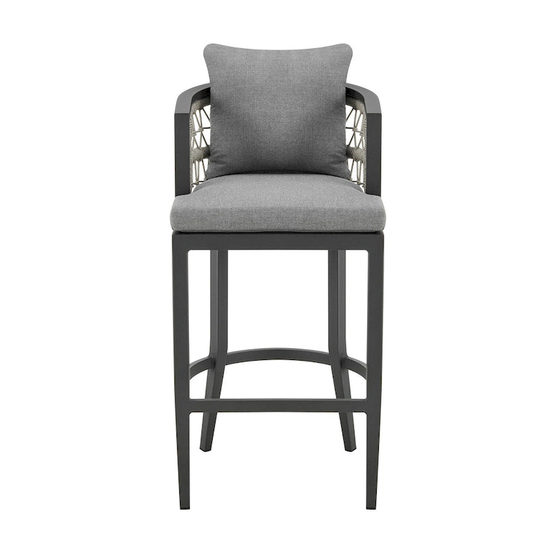 Chaise de comptoir d'extérieur Hosa de 66 cm, en aluminium gris, corde tressée