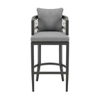 Chaise de comptoir d'extérieur Hosa de 66 cm, en aluminium gris, corde tressée