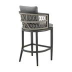 Chaise de comptoir d'extérieur Hosa de 66 cm, en aluminium gris, corde tressée