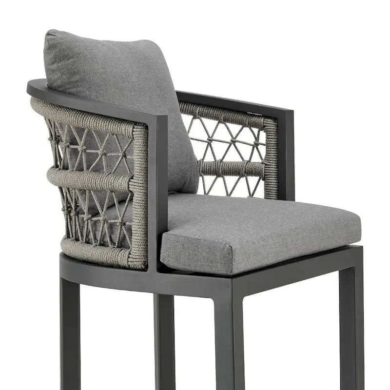 Chaise de comptoir d'extérieur Hosa de 66 cm, en aluminium gris, corde tressée