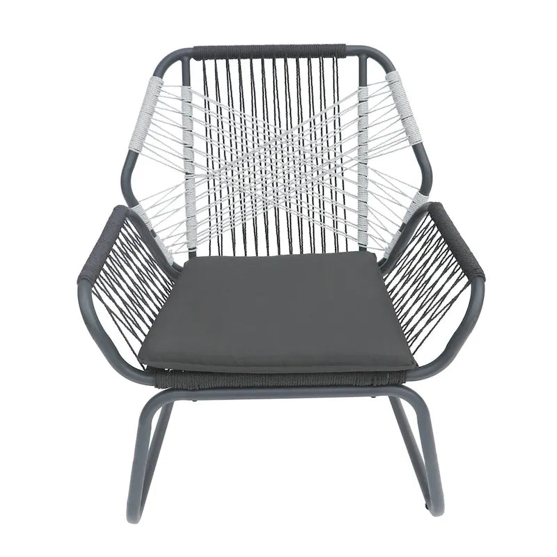 Ensemble d'extérieur 3 pièces Ciao, 2 chaises, 1 table, corde tressée grise et acier