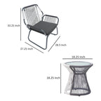 Ensemble d'extérieur 3 pièces Ciao, 2 chaises, 1 table, corde tressée grise et acier