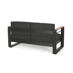 Causeuse Vinia, polyester gris foncé pour extérieur, accents en bois, noir, 57 pouces