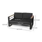 Causeuse Vinia, polyester gris foncé pour extérieur, accents en bois, noir, 57 pouces