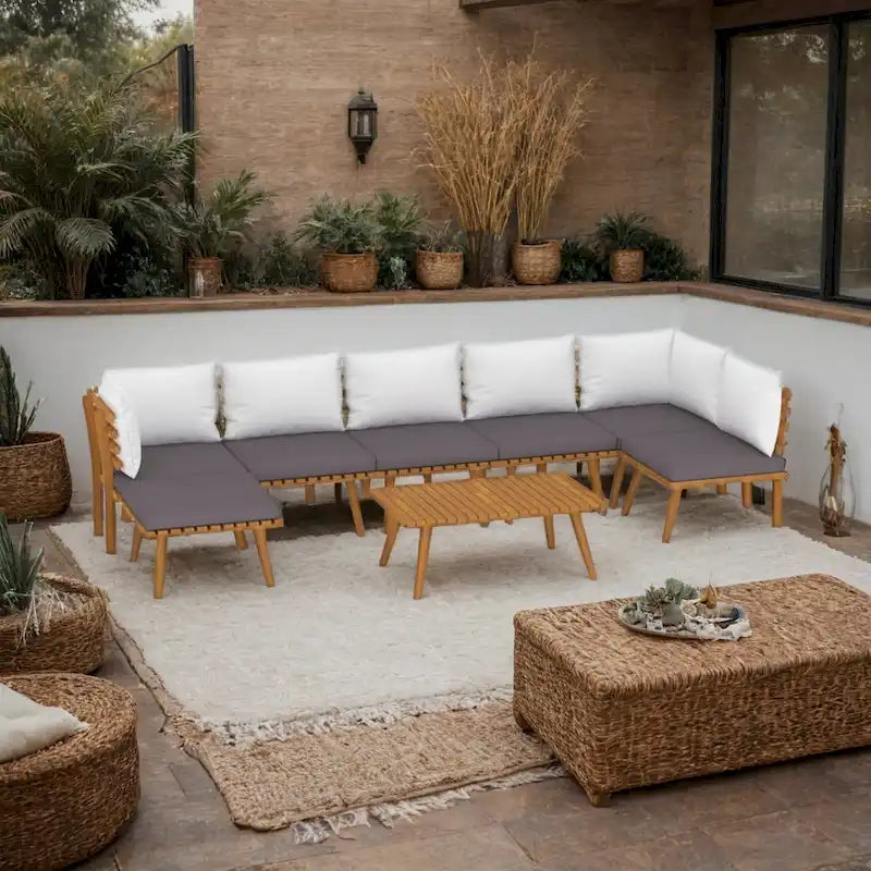 Ensemble de canapé et table modulaires d'extérieur Roma 8 pièces, bois d'acacia massif, gris