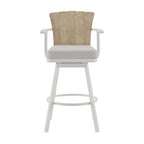 Tabouret de comptoir pivotant d'extérieur Luna 26 pouces, bois de teck rustique, blanc