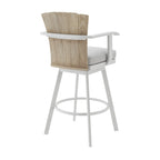 Tabouret de comptoir pivotant d'extérieur Luna 26 pouces, bois de teck rustique, blanc