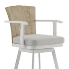 Tabouret de comptoir pivotant d'extérieur Luna 26 pouces, bois de teck rustique, blanc