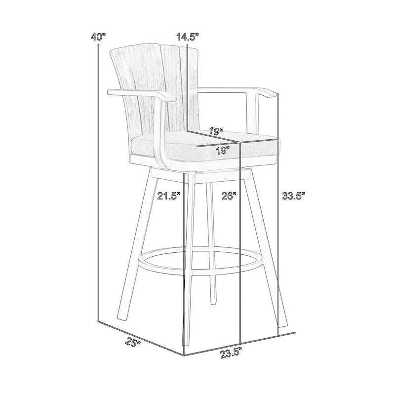 Tabouret de comptoir pivotant d'extérieur Luna 26 pouces, bois de teck rustique, blanc