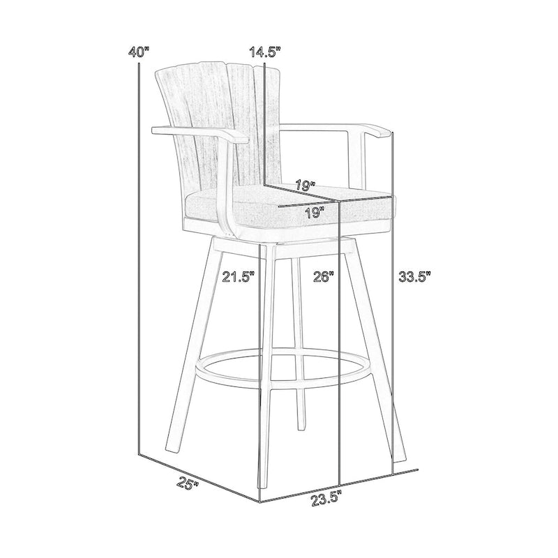 Tabouret de comptoir pivotant d'extérieur Luna 26 pouces, bois de teck rustique, blanc
