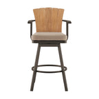 Tabouret de comptoir pivotant d'extérieur Luna de 26 pouces, en bois de teck rustique, marron