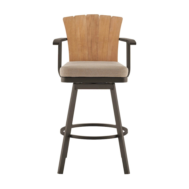 Tabouret de comptoir pivotant d'extérieur Luna de 26 pouces, en bois de teck rustique, marron