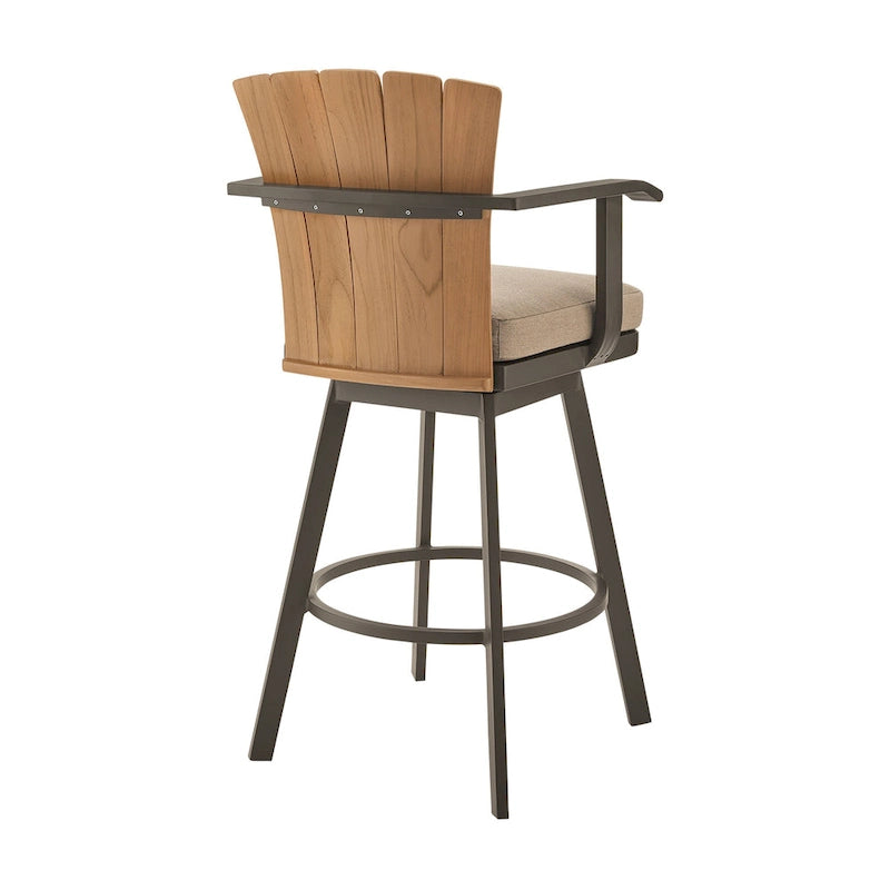 Tabouret de comptoir pivotant d'extérieur Luna de 26 pouces, en bois de teck rustique, marron