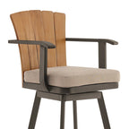 Tabouret de comptoir pivotant d'extérieur Luna de 26 pouces, en bois de teck rustique, marron